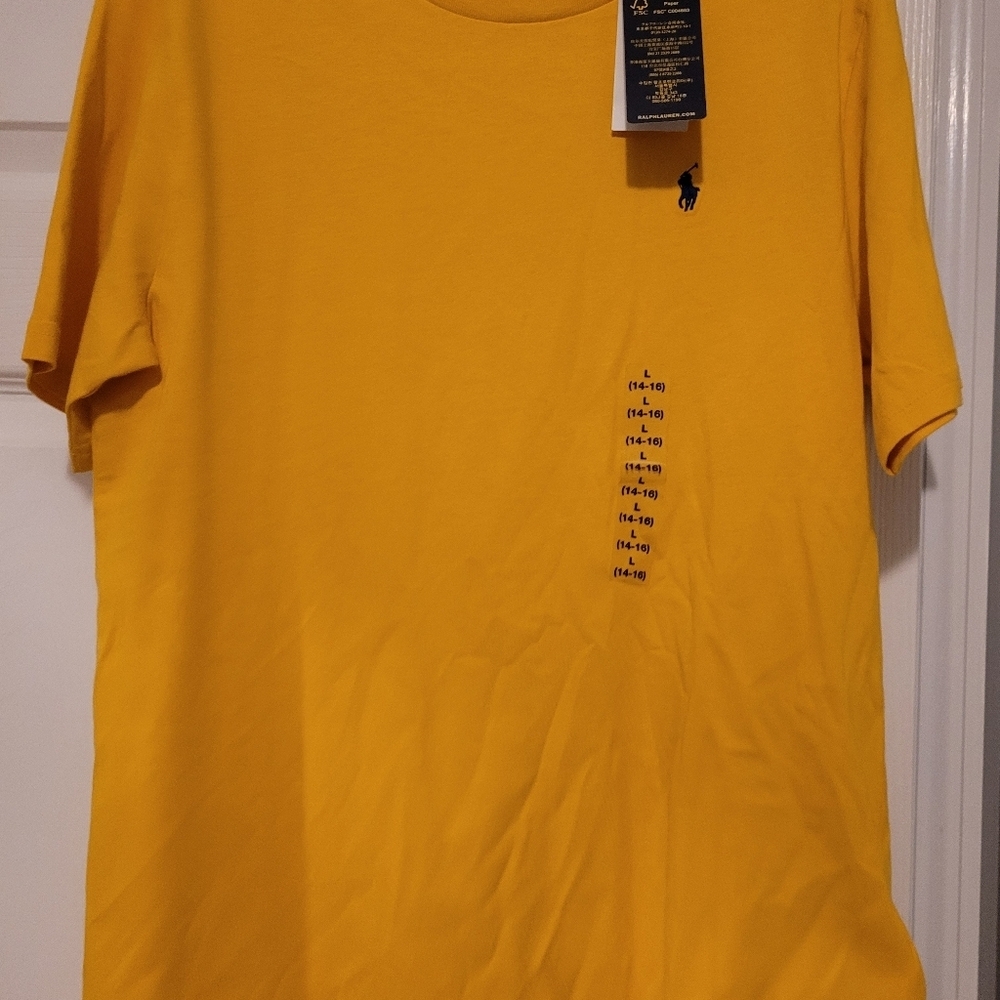 NWT- Polo by Ralph Lauren Men's Yellow T-Shirt With Blue Emblem - Picture 2 of 6